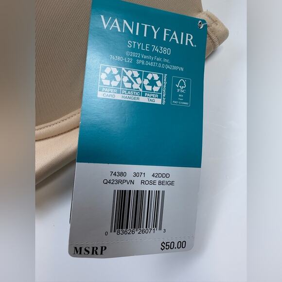 NWT Vanity Fair Beauty Back Underwire Smoothing Strapless Bra Beige
Size 42DDD - Picture 6 of 8